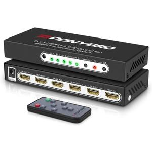 HDMI 2.0 Switch 5 Port 4K@60Hz Auto-Switching  5 in 1 Out with Remote, HDR10, 3D, Ultra HD for PS5/Xbox/PC/Fire TV, Zero Delay (Matte Black)