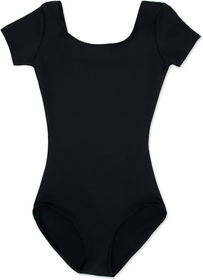 Capezio girls Short Sleeve Leotard - Girls (Large (12-14), Black)