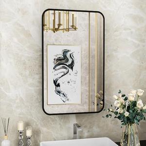 ACEMIRO 16x24 Inch Black Mirror Medicine Cabinet Metal Framed Recessed Wall Mounted Bathroom Medicine Cabinet with Mirror and Storage