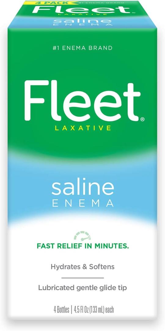 Fleet Laxative Saline Enema for Adult Constipation, 4.5 fl oz, 4 Bottles (18 Ounce (Pack of 1)), Best By: 2028-01