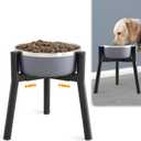 SHAINFUN Adjustable Dog Bowl Stand, Tall Elevated Feeder for 7-10.6" Bowls, Metal Single Raised Holder, 11" Tall (Bowl Not Included) (Black-HM)