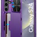 ATATOO for Samsung Galaxy S24 Wallet Case, Built-in Card Holder(Store 4-5 Cards) & Slide Camera Cover, Case for Galaxy S24 6.2", Dark Purple