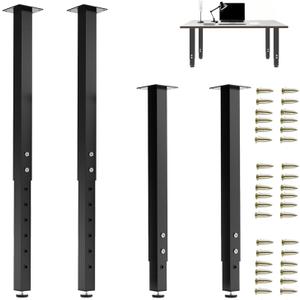 Adjustable Heavy Duty Square Table Legs 24-40 Inch, Set of 4 Metal Furniture Legs with Dual Screw Locking for DIY Desk, Workbench, Kitchen Counter - 1.77" Square Tubing, Max Load 300lbs/Leg (Black)