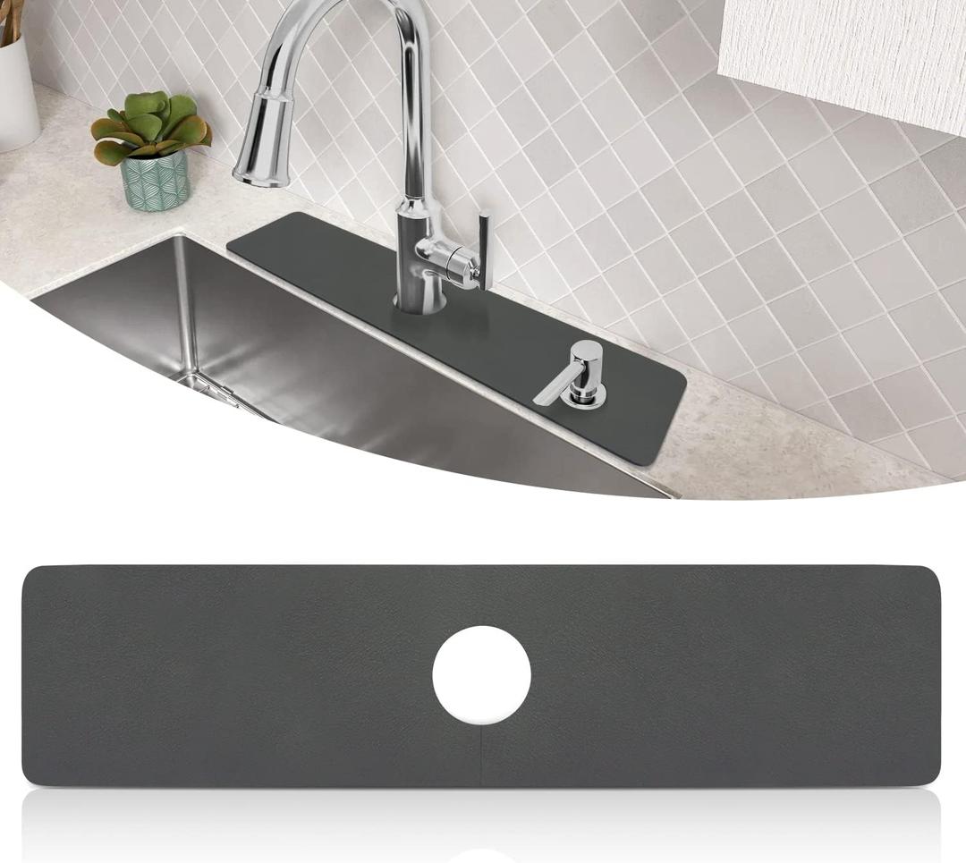 LOPNUR Faucet Mat for Kitchen Sink Protectors, 24 Inch Long Kitchen Sink Splash Guard Behind Faucet, Cuttable Bathroom Water Splash Guard with Super Absorbent Diatomite Fast Drying, Grey (Gray)