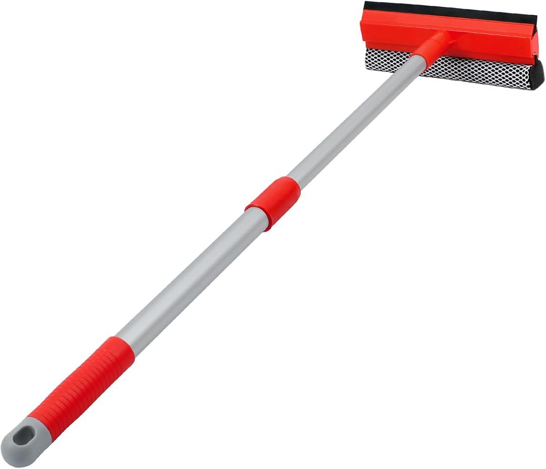 MAVRIZ Windshield Cleaner Tool 2 in 1 Car Window Squeegee with Extendable Handle (18"-28.5") Window Cleaner with Squeegee and Sponge for Shower, Glass Cleaning (Red and Black)