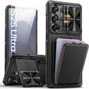 SSLOTSCASE for Samsung Galaxy S25 Ultra Case with 2X Screen Protector, Card Holder & Kickstand & Slide Camera Lens Cover, Silicone Edge Rugged Shockproof Protective Phone Cover for S25 Ultra, Black