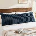 BEDELITE Fluffy Faux Fur Body Pillow Cover with Zipper, Luxury Plush 3D Striped Pillow Cover 20x54 Inches, Super Soft and Cozy Long Body Pillow Pillowcase for Bed Sofa Couch Room Decor(Navy Blue)