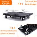 Furniture Dolly,Moving Dolly 4 Wheels Heavy Duty,16in-11in 500lbs Capacity,Furniture Movers Dollys with Wheels,Small Flat Cart with 2 Ropes, 2 Pack, Black (Black)