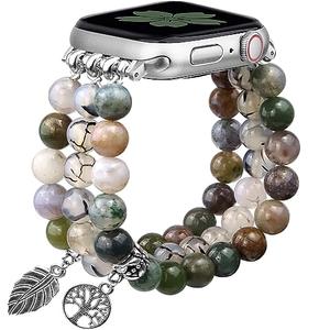 Newlibery Natural Stone Bracelet Beaded-Bands Women Compatible with Apple Watch 38mm 40mm 41mm 42mm (S10/11) Feminine Cute Handmade Stretch Strap for iWatch Series 11/10/9/8/7/6/5/4/3/2/1 SE 3/2/1