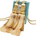 Curtain Tiebacks Holdbacks Sling Binding Rope Handcrafted Tassels Lantern Single Hanging Ball Tie Backs Home Office Window Decorative Drapery Fasteners Fringe Ropes 2 Pack (Gold1)