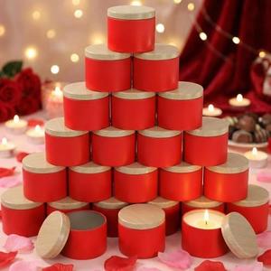 Honeydak 36 Pcs 4oz Red Candle Jars Bulk Candle Tins Small Empty Containers with Metal Wood Grain Printing Lids for Making DIY Jars Storage Wedding Gifts