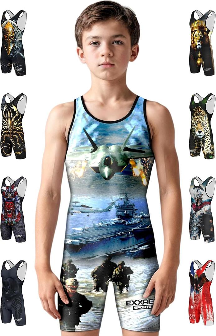 Exxact Sports Sublimated Adult & Youth Wrestling Singlet - Premium Powerlifting Singlet for Men & Boys, Unisex Singlets (Medium, Us Army)