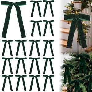 Glitinsel Dark Green 24 Pcs Velvet Bows Christmas Tree Ornaments Valentines Day Bows Decoration for Garland Home Coquette Wedding Decor (5 x 7 Inch,Width of 1")