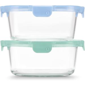 Ello Color Lock 7 Cup 4PC, 2 Pack Glass Meal Prep Sets Leak-Proof Glass Food Storage Containers with Airtight BPA-Free Plastic Lids, Dishwasher, Microwave, and Freezer Safe, Purple Rain (2 x 7 cups)