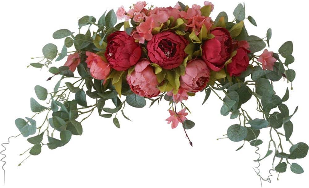 H&S BRIDAL Wedding Arch Flowers, 30 Inch Rustic Artificial Floral Swag for Door Lintel, Green Leaves Rose Peony Sunflowers Table Centerpieces Home Decoration