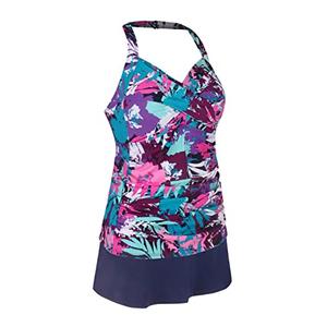 JINXUEER Women’s Plus Size Swimwear Floral Tankini Set Ruched Modest Two Piece Skirt Swimsuit (Colorleaf, 20)