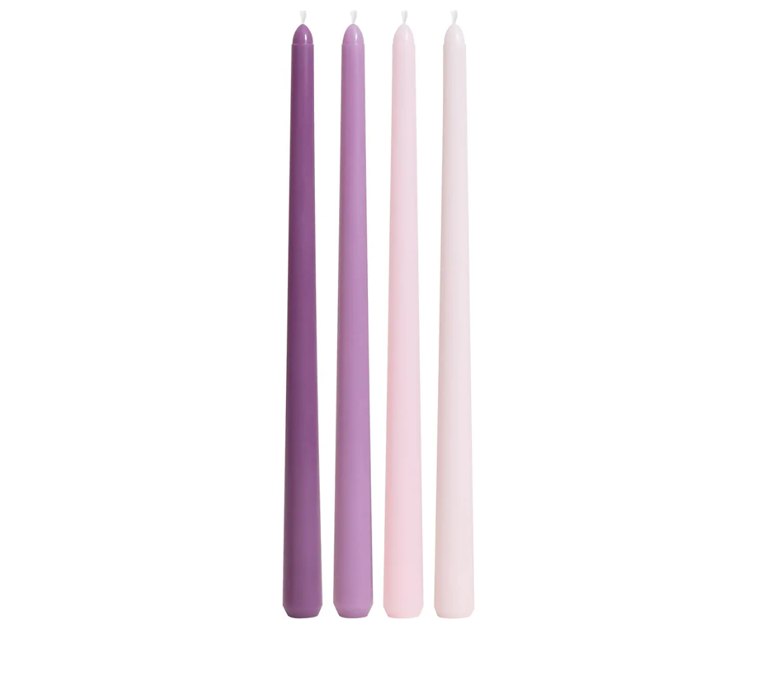 Viyffo Taper Candles 12 Inch Purple Set of 4 Unscented, Dripless, Smokeless Long Tall Tapered Candlesticks Wedding Home Decor Dinner Natural Color Series