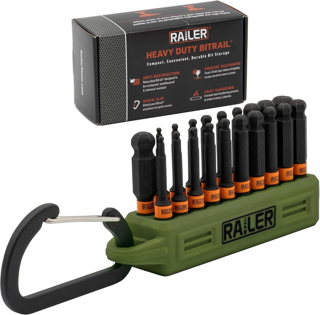 Ball End Hex Bit Set - Railer 2 Inch Impact Driver 20pc Hex Bit Set With A Bit Holder & Carabiner. Premium S2 Steel, Ideal For Furniture Screws