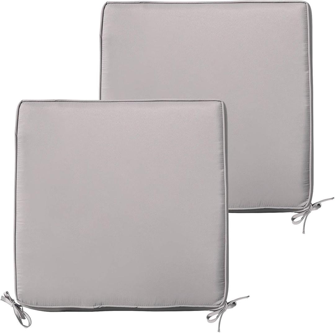 Patio Chair Cushions,22x22x3Inch Outdoor Chair Seat Cushion Set of 2,Waterproof Replacement Cushions with Ties,Couch Furniture Seat Pads with Ties-Light Gray