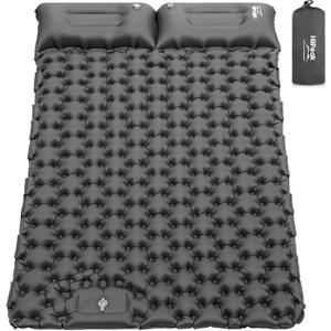 HiiPeak Double Sleeping Pad - Self Inflating 3" Extra-Thick for 2 Person with Pillow Built-in Foot Pump Inflatable Sleeping Mat for Backpacking, Hiking, Traveling, Tent, Portable Camping Mat