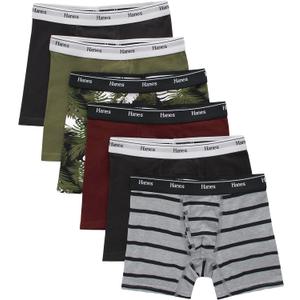 Hanes Boys' Originals Boxer Briefs, Tween Boy Underwear, Cotton Stretch, 6-Pack (Small, Black/Cargo/Olive Palm/Maroon/Stripe - 6 Pack)
