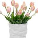15 Pcs Meat Pink Artificial Flowers Tulips Latex Plastic Soft Faux Bouquets for Party, Wedding, Home, Room, Garden Decor