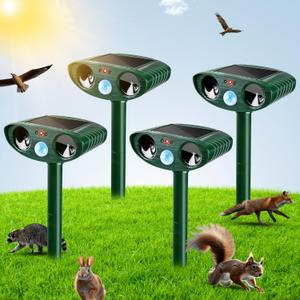 4 Pack Solar Ultrasonic Animal Repellent Outdoor Deer Repellent Devices Cat Repeller Raccoon Deer Deterrent for Squirrel, Rabbit, Dog, Waterproof with Motion Detector for Yard