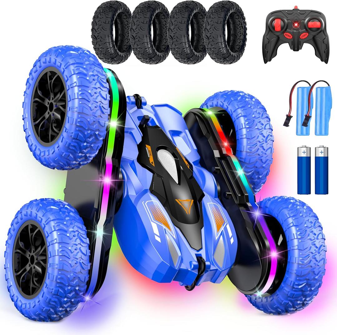 Wedopro RC Car for Boy Ages 6-12: 2 Batteries 360 Stunt Rotating 4WD Remote Control Toy with Headlights, Indoor Outdoor Birthday Gifts for Kids 6 7 8 9 10 11 12, Blue