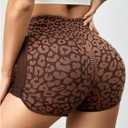 SHENHE Women's Leopard Workout Shorts High Waisted Tummy Control Gym Booty Shorts Coffee Brown Medium (Brown, M)