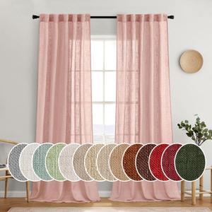 MIULEE Blush Pink Linen Curtains 108 Inches Long 2 Panels for Girls Bedroom Nursery, Soft Thick Linen Textured Window Drapes Semi Sheer Light Filtering Back Tab for Kids Living Room Light Pink Decor, 52"W x 108"L