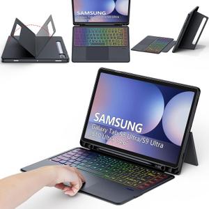 Trackpad Keyboard Case for Samsung Galaxy Tab S8 Ultra/ S9 Ultra/ S10 Ultra 14.6 inch, 7 Color Backlit Magnetic Detachable Wireless 5G Keyboard Black Cover for Tablet S10/S9/S8 Ultra