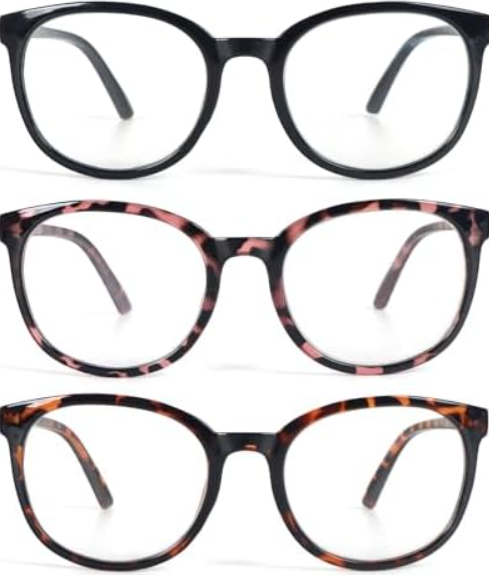 KoKoBin 3 Pack Reading Glasses for Women Cute Round Blue Light Blocking with Spring Hinge (Mix Color)