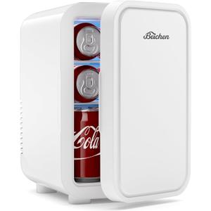 Mini Fridge,6 Liter / 8 Can Small Fridge for Bedroom, Car, Office & Dorm, 110V AC/DC Portable Thermoelectric Cooler & Warmer for Skincare, Food, Drinks, White
