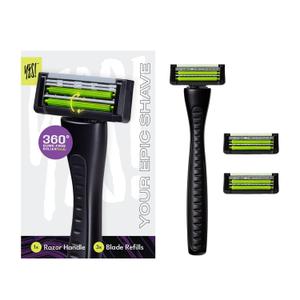 Anti-Clogging Razor Cartridge with Patented Dual Roller System Triple Blade, Easy-Rinse Design, 1 Handle 3 Refills YES! Your Epic Shave