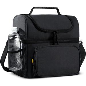 MIER Mens Insulated Lunch Box, Dual Compartment Large Lunch Bag Coolers with Shoulder Strap for Men Women Adult to Office Work, Picnic, Travel, Outdoors, Black