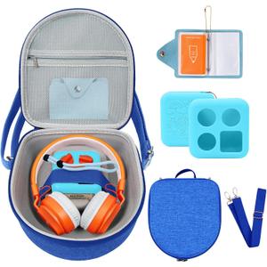 Hard Case Compatible with Yoto Mini (2024 Edition), 3-in-1 Travel Bundle: Silicone Cover + Case with Shoulder Strap (Fits Mini Player & Headphones) + Up to 10 Card Holder for YOTO Cards (Blue)