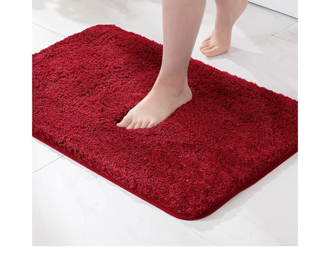 MIULEE Red Bathroom Rugs, Soft Small Absorbent Microfiber Bath Rugs Non Slip Quick Dry Fluffy Bath Mats for Bathroom Floor Tub Showers, Machine Washable, 16x24 Inch