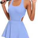 Women Tennis Dress with Built-in Shorts Crisscross Backless Cutout Removable Padded Bra for Sports (Purple, M)