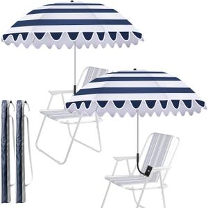 Abbylike 2 Pcs Scalloped Chair Umbrella with Universal Adjustable Clamp 38'' Portable Wheelchair Umbrella UPF 50+ Camping Chair Parasol with Bag for Outdoor Patio Lawn