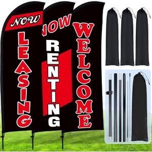 Buryeah 3 Set Feather Flag Kit Now Leasing Now Renting Welcome Swooper Flag with Pole Ground Stake and Bag 7 ft Leasing Sign for Advertising Renting Welcome Banner for Outside Ground (Black) Buryeah 3 Set Feather Flag Kit Now Leasing Now Renting Welcome Swooper Flag with Pole Ground Stake and Bag 7 ft Leasing Sign for Advertising Renting Welcome Banner for Outside Ground (Black)
