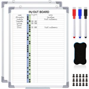 Lincia in and Out Magnetic Dry-Erase Board 24" x 18" Aluminum Framed White Board with Lines 33 Names with Magnetic Dry-Erase Marker, Eraser, and 35 Magnets Wall-Mounted for Office Employee