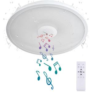 Smart Waterproof LED Flush Mount Ceiling Light Fixture,with Bluetooth Speaker,11 Inch,18 watt,Dimmable Music Lamp,RGB Color Changing Light with Remote Control,for Bathroom,Shower,Bedroom (11 inches, White-Dimming Function+Bluetooth)