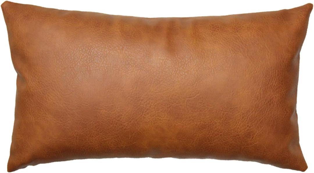 JOJUSIS Modern Leather Throw Pillow Cover for Couch Sofa Bed 12 x 20 Inch 100% Faux Leather Orange Brown