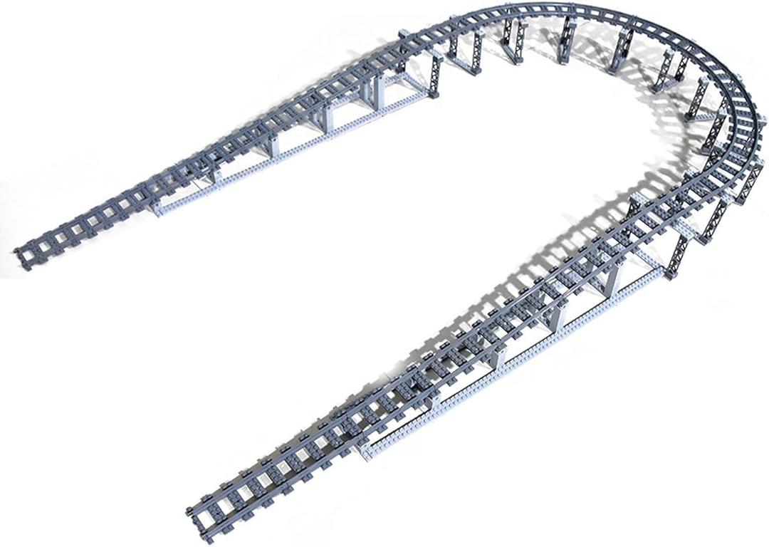 212 Pcs City Train Tracks Building Block Set Compatible with Lego,Train Tracks Accessories Set,Train Track Bridge Uphill and Downhill Set
