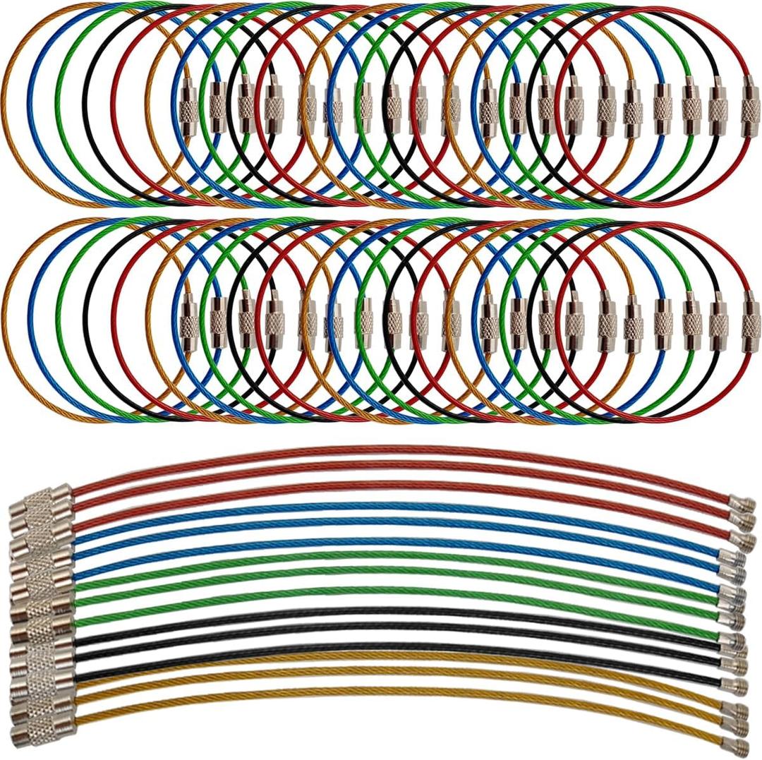 100PCS Keychain, 5.9 Inches Stainless Steel Wire Ring 1.5mm Cable Loop Rings for Hanging Luggage Tag, Keys and ID Tag Keepers - Multicolor