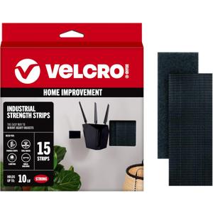 VELCRO Brand Heavy Duty Strips with Adhesive | 15 Sets Industrial Strength Mounting Tape | 4x2 Inch Wide Fasteners | Holds 10 lbs | Indoor or Outdoor Use, Black