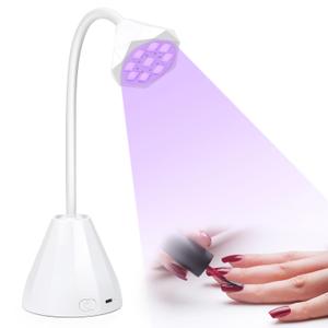 LED UV Nail Lamp Rechargeable 27W Mini UV Light for Gel X Nails Extension,Cordless Portable Nail Dryer 360Rotatable Gooseneck Polish Curing Lamp with 2 Timer,Hands Free Flash Cure Light for Nail Art (White)