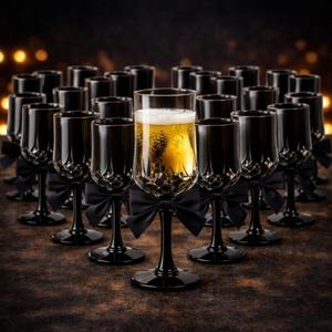 LemonRoad 24 Pcs 3 oz Mini Plastic Wine Glasses Vintage Goblets Shot with Bows Coquette Champagne Glasses Unbreakable Goblets for Women Dinner Wedding Party Grand Event(Black)
