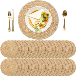 Kochorie Set of 36 Round Woven Placemats 12-Inch Natural Water Hyacinth Plant Placemats Hand-Woven Boho Rattan Placemat Wicker Weave Table Mats for Home Table Farmhouse