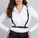 Grevosea Punk Black Leather Body Harness Belt for Women, Gothic Adjustable Waist Belt Fashion Accessory Rave Cosplay Halloween